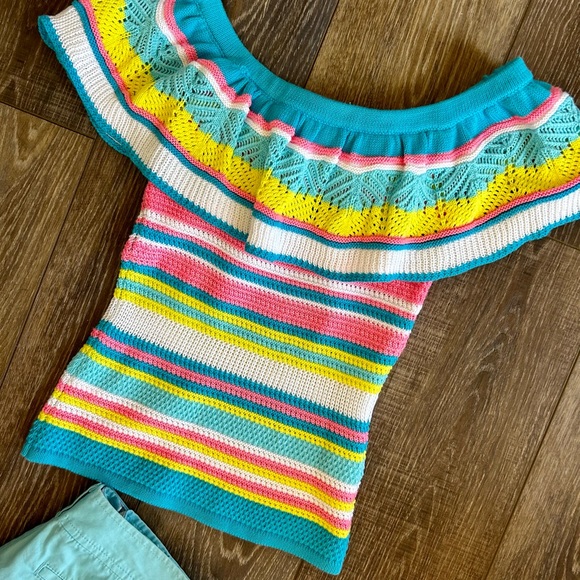 XXS NWOT Ruffle Off Shoulder Striped Lilly Pulitzer Top - Picture 5 of 7